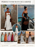 Women Strapless Twist Cutout Maxi Dress Ruched Waist Flowy A Line Long Tube Top Dress Summer Beach Vacation Casual Sundress