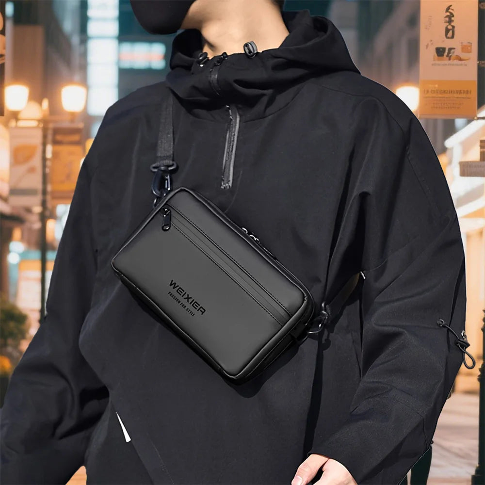 Fashionable Multi-Layer Shoulder Bag for Man,Hand-Held Casual Crossbody Bag, Suitable for Commuting, Daily Use,Black Business Travel Bag, Solid Color Minimalism Handbag