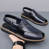 PU Leather Men's Sandals Handmade Stitching Beach Shoes Non Slip Hollow Out Shoes Outdoor Casual Sandaly All-match Man Sandalias