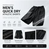 One Size Men Polyester Quick Dry Athletic Shorts Elastic Drawstring Zipper Pockets Jogging Workout Running Sport Shorts