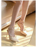 Fashion Ladies rivet high heels Luxury designer nude shoes Sexy pointed elegant shoes Women's plus size Hollow out pumps Mujer