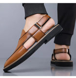 PU Leather Men's Sandals Handmade Stitching Beach Shoes Non Slip Hollow Out Shoes Outdoor Casual Sandaly All-match Man Sandalias