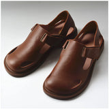 Summer Men's Shoes Flat Full Real Leather Sandal Cowhide Black Casual Old-fashioned Retro Outdoor Men's Sandals Old Man