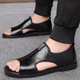 New Style Perforated, Breathable and Anti-Slip Outerwear Casual Leather Slip-On Sandals for Men Size 48 Large Size