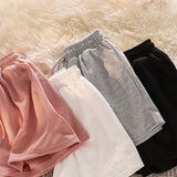 Womens Casual Shorts Korean Style Basic Summer Loose High Waist Drawstring Lounge Shorts Wide Leg Sports Shorts Home Sleepwear