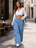 Y2K Bow Embroidery Wide Leg Jeans for Women, High Rise Vintage Light Wash Baggy Denim Trousers Trendy Casual Streetwear Daily Pants