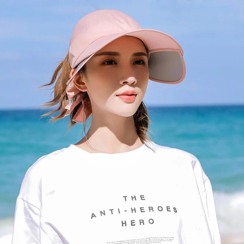 Women's Sun Hat Cycling Breathable Visor Caps Female Scalable Brim Empty Top Baseball Cap Wide Brim Cap UV Protection Beach Hats