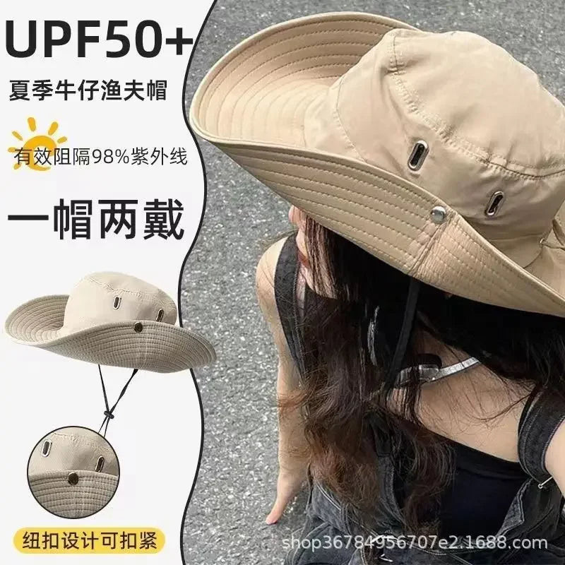 Women's Hiking Bucket Hat, Outdoor Wide brim Fishing Hat, Trekking Sun Hat, Western Big Head Circumference Cowboy Hat for Men