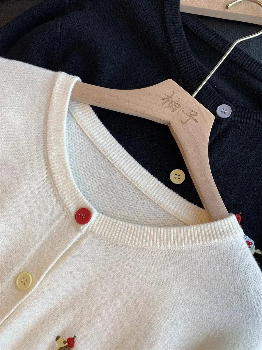 Autumn Winter 2026 Soft Elegant O-neck Loose Casual Sweaters Women Knitted Chic Embroidery Cardigan Basic Colorful Buttons Tops