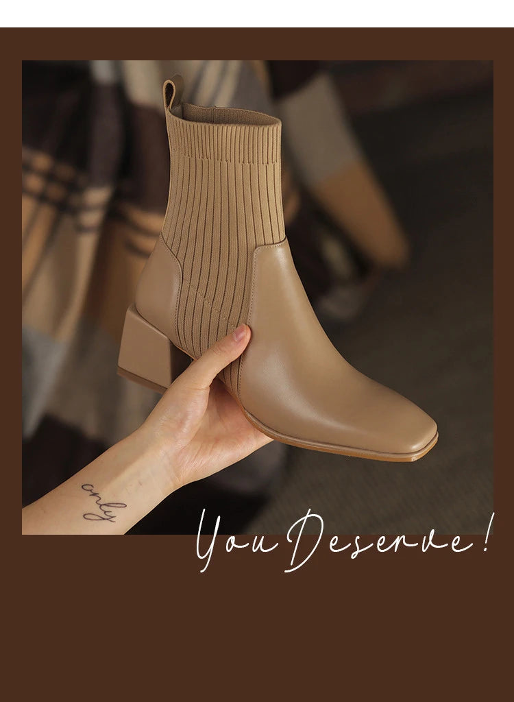 2026 Autumn Winter New Ankle Socks Shoes Women Fashion Large Size 43 Knitted Short Boots Women Slip on High Heels Botas De Mujer