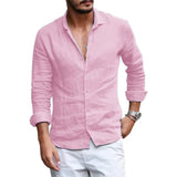 Summer Lightweight Breathable Men Shirt Long Sleeved Cotton and Linen Shirts Men Cardigan Tops Lapel Collar Men Beach Clothing