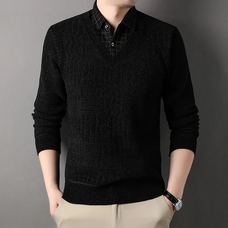 Winter Men Fleece Sweater Thickened Pullover Shirt Collar Sweaters Velvet Clothing Autumn Winter Jumpers Fashion Knitwear