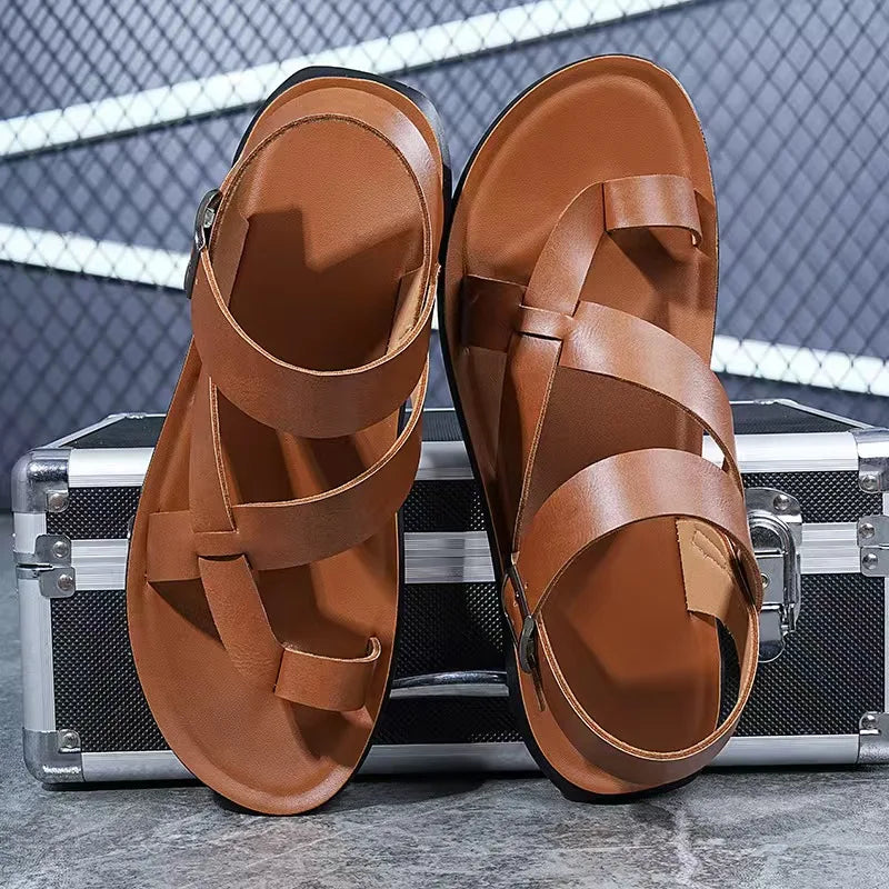 Summer Men Rome Genuine Leather Roman Sandals Gladiator 2024 Sandalias Romanas Hombre Flat Sandles Dropshipping