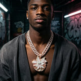 Iced Out Rose Pink Drip Pendant 18K Gold Electroplated Cubic Zirconia Hip Hop Round Medallion Necklace Cuban Chain Charm Colorful Stone Inlay Dripping Gold Street Rapper Fine Jewelry Accessory For Men Party Club Daily Sparkli