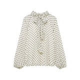 Women's Dots Printed Blouse Shirt Spring Autumn Fashion Long Sleeve Bow Lace-Up Blouse Shirt Lady Elegant High Street Blouses