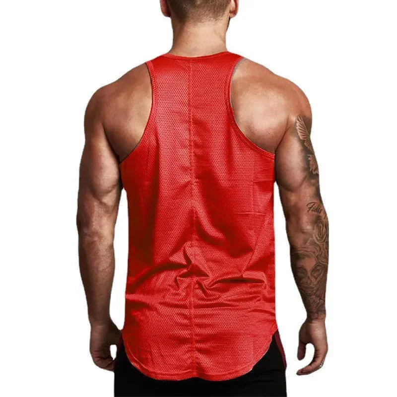 Gym Bodybuilding Summer Absorb Sweat Shirts Mesh Breathable Quick Dry Sleeveless Vests Mens Workout Fitness Red Spider Tank Tops