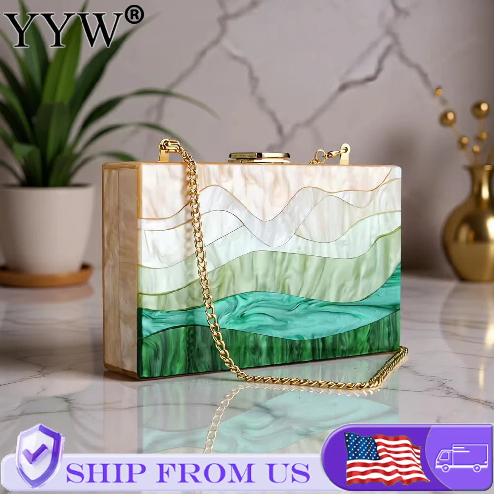 Acrylic Chain Handbag Box Clutch Evening Bags Luxury Wedding Women Dinner Dress Purses Ladies Chic Party Shoulder Crossbody Bags