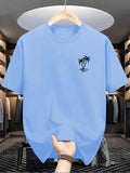 Men's summer 100% cotton fashionable casual loose coconut tree pattern printed sports round neck short sleeved T-shirt top