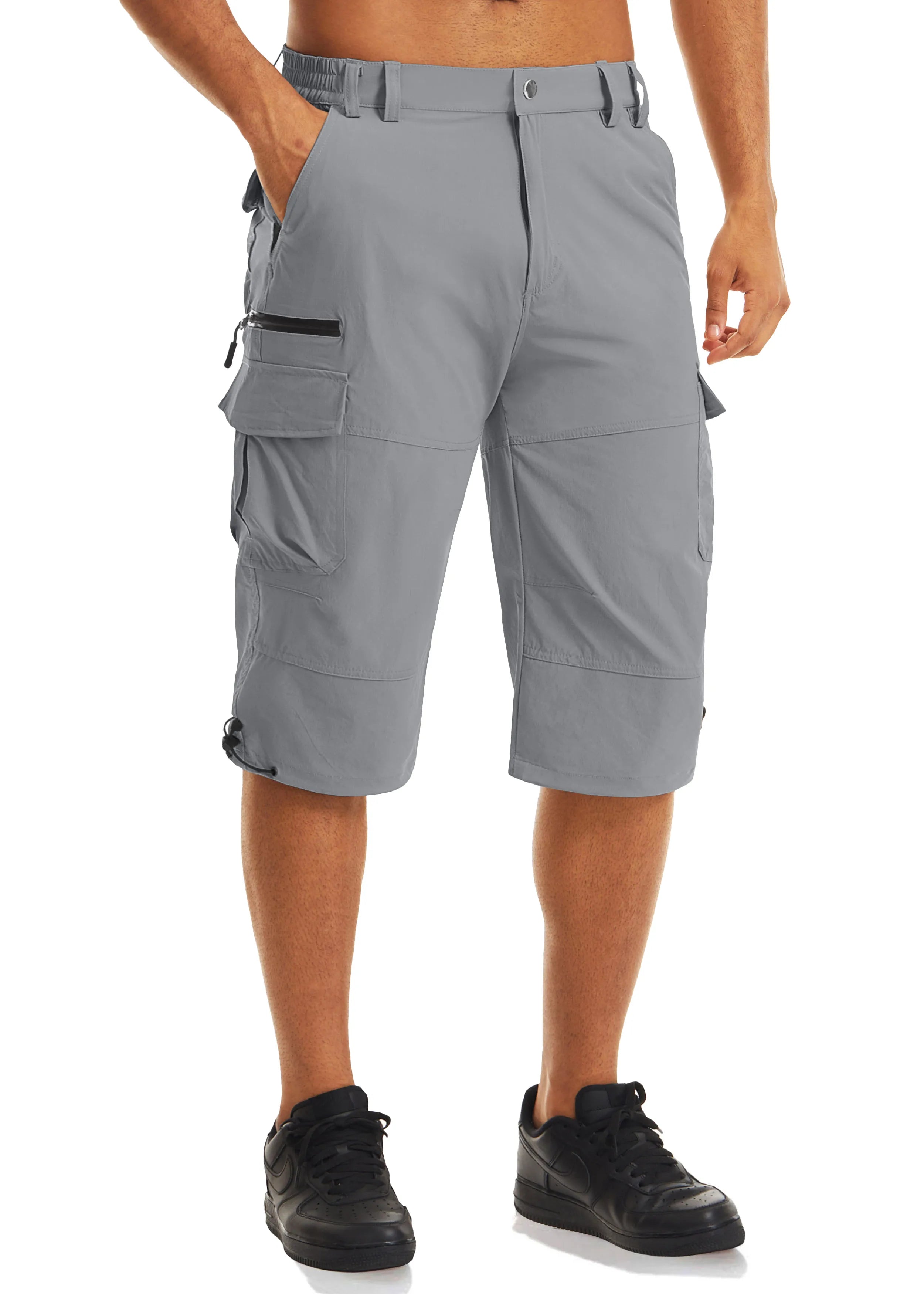 Men's Cargo Work Shorts Quick Dry 3/4 Length Capri Pants Multi-pockets Knee Length Trousers Summer Board Beach Shorts