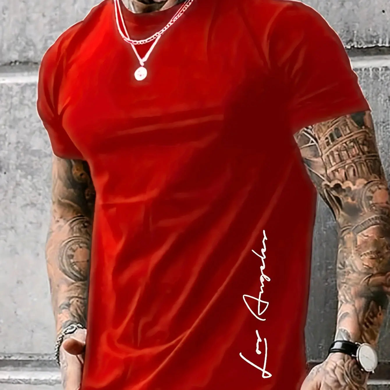 Men's 100 cotton summer loose Contrast Color Alphabet los Angelest print slim fit casual sports round neck short sleeved T-shirt