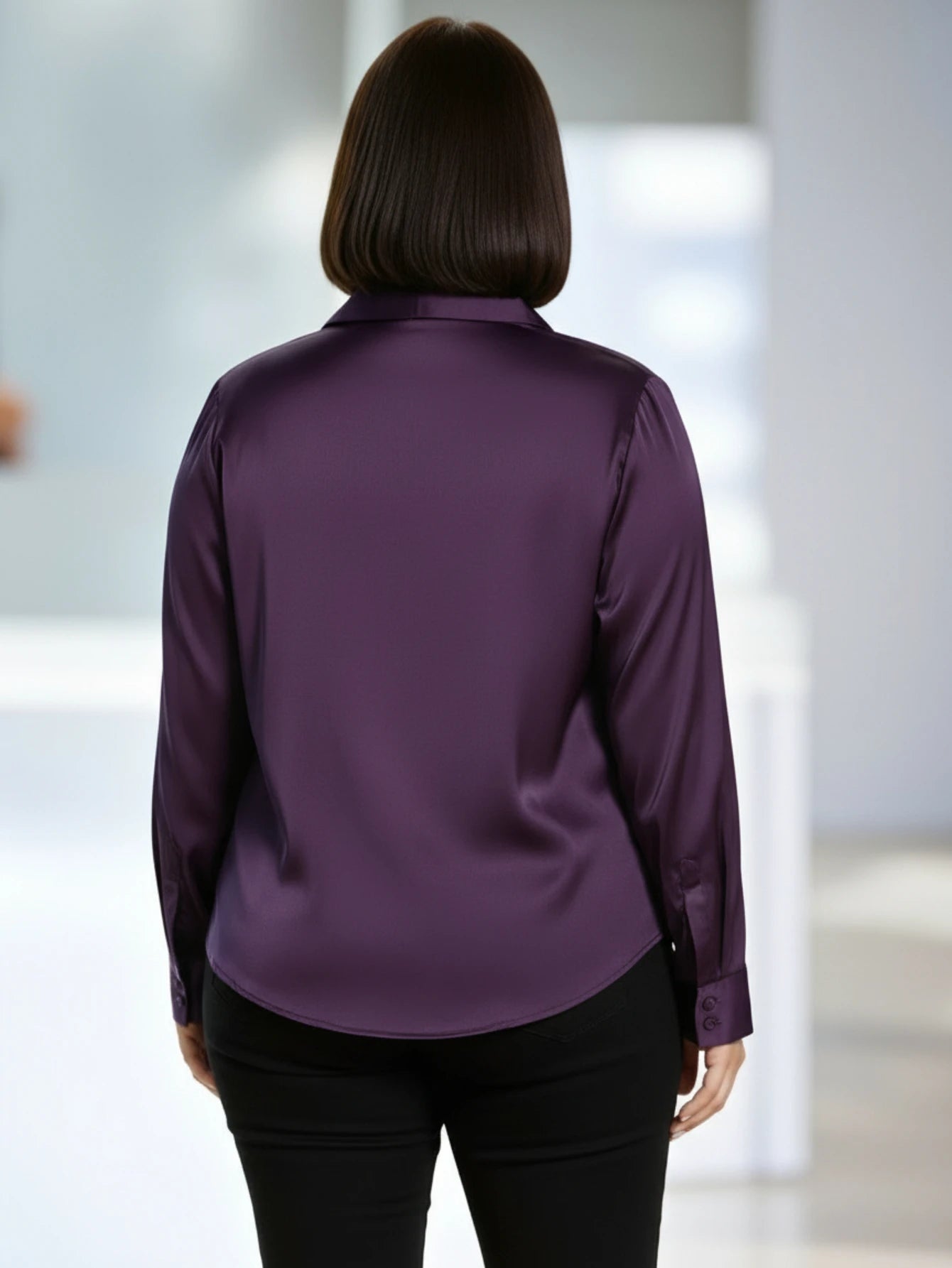 Women's Plus Size Lapel Long Sleeve Button Down Casual Shirt For Office Daily Weekend Urban Fashion Occasions