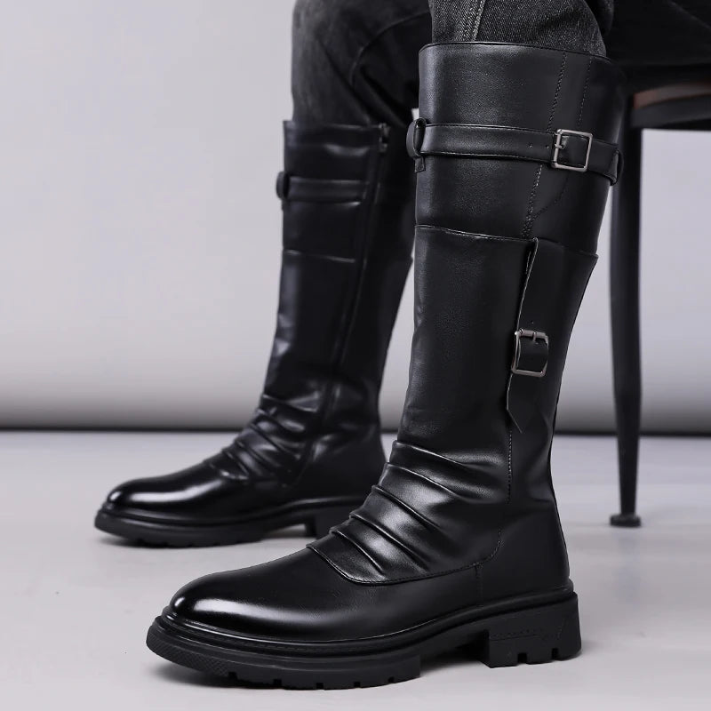 Men's Autumn Winter Vintage Outdoor Long Boots British Style Work Boots High Top Men's Leather Boots-1307