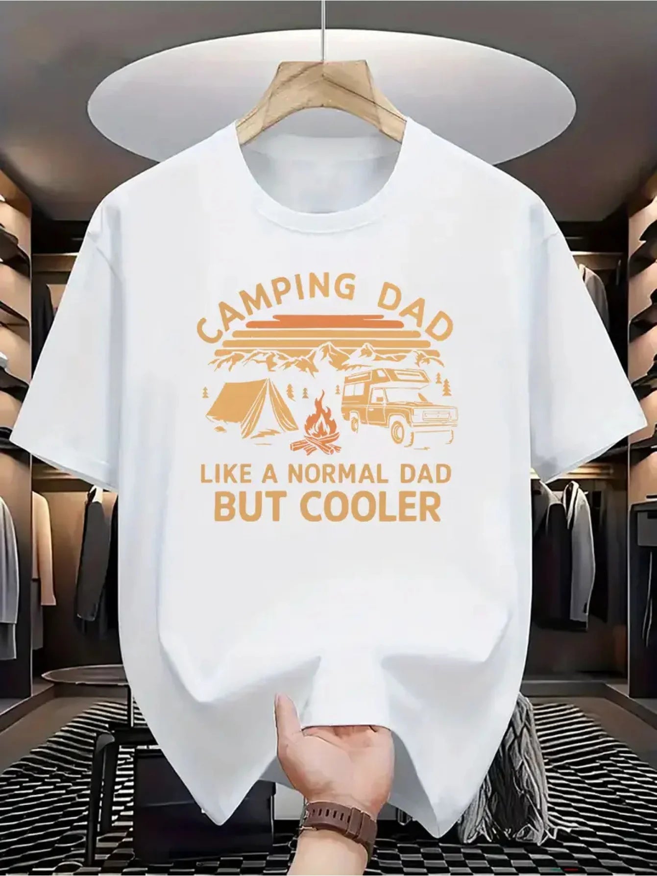 Men's Summer 100% Cotton Casual Fashion Camping Dad Pattern Printed Loose Breathable Round Neck Short Sleeve T-shirt