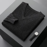 Autumn And Winter New Men's V-Neck Cashmere Loose Thickened Solid Color Wool Knitted Bottoming Shirt Business Casual Sweater