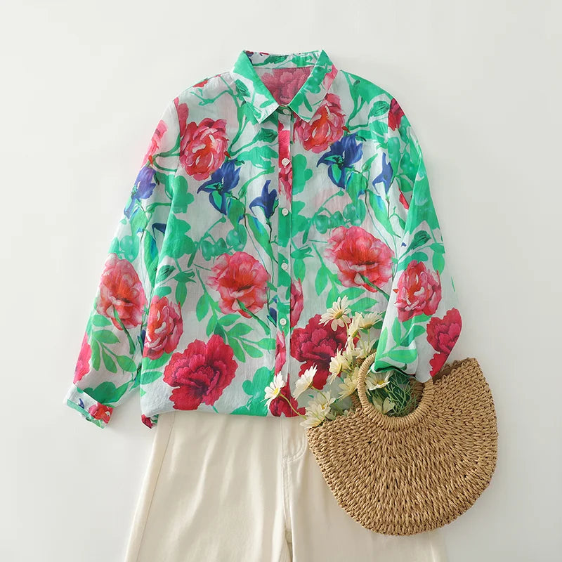 THHONE New Fashion Autumn Blouse Woman Cotton Loose Print Blusa Mujer Camisas Long Sleeve Casual Korean Elegant Women's Clothing