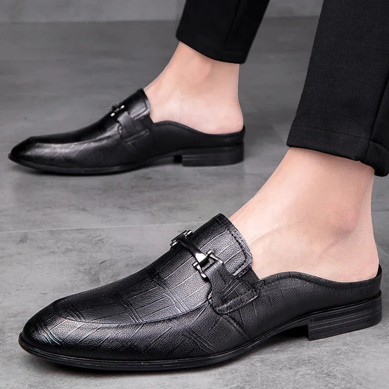 Genuine Leather Mules For Men Half Shoes Man Luxury Brand Designer Men's Luxury Casual Shoes Slip On Footwear Slippers Male