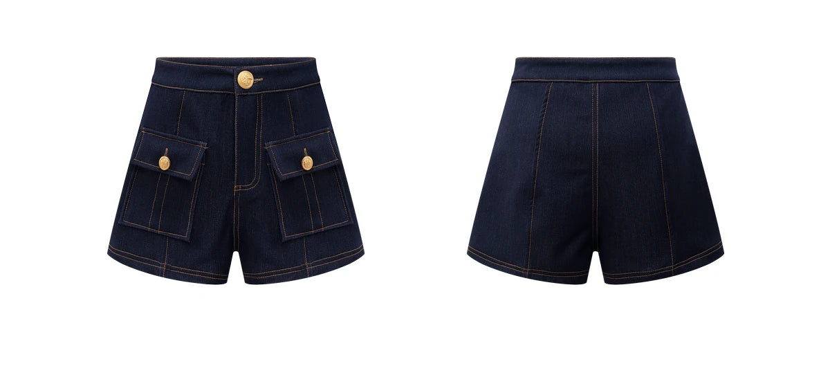 2026 Spring/Summer New Dark Blue High-Waist Denim Shorts USA Y2K Women's Fashion Street Dance Gothic Casual Slim Shorts