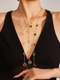 Colorful Long Square Pendant Stainless Steel Necklace for Women Luxury Czech Glass Gold Plated Waterproof Charm Jewelry