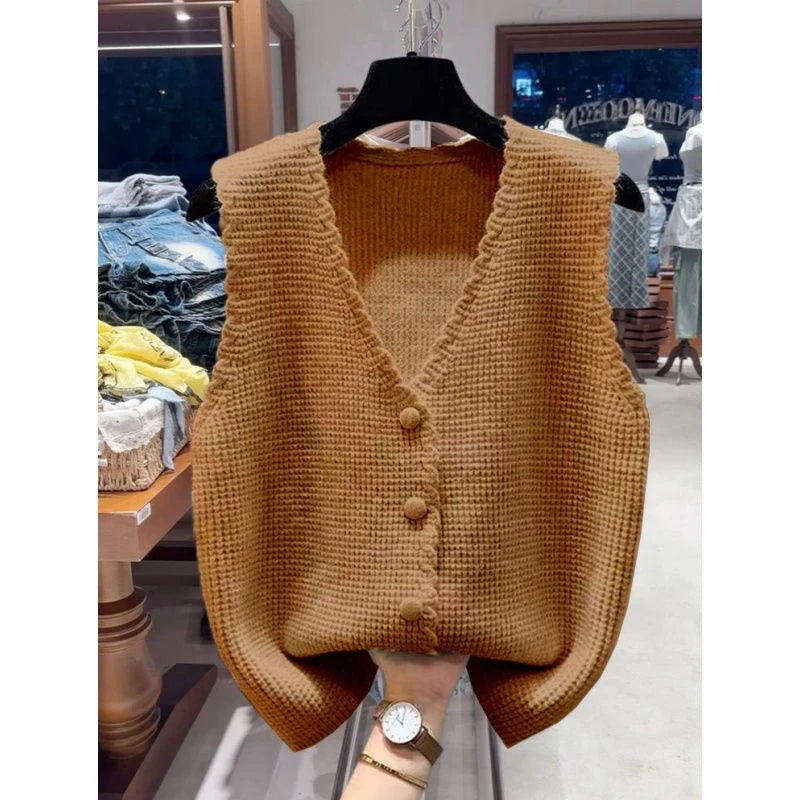 V-Ne Knitted Vest Outerwear Svel Autumn Faion Women's Jaet Casual Sle Commute Wind No Brand Chinese Made
