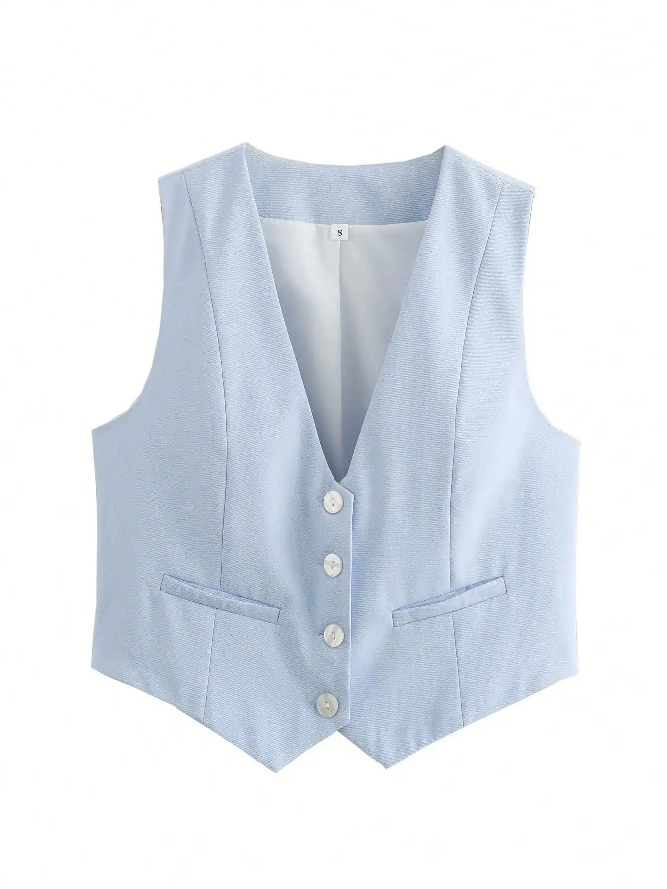 HH Women Casual V-Neck Sleeveless Waistcoat Elegant Fashion Solid Single-breasted Short Vest Chic Tops Female Summer Outerwear