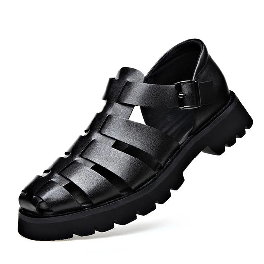 Summer Gladiator Sandals New Breathable Casual Men Genuine Leather Sandals Hollow Beach Shoes Men Black Sizes 38-48 Men sandals