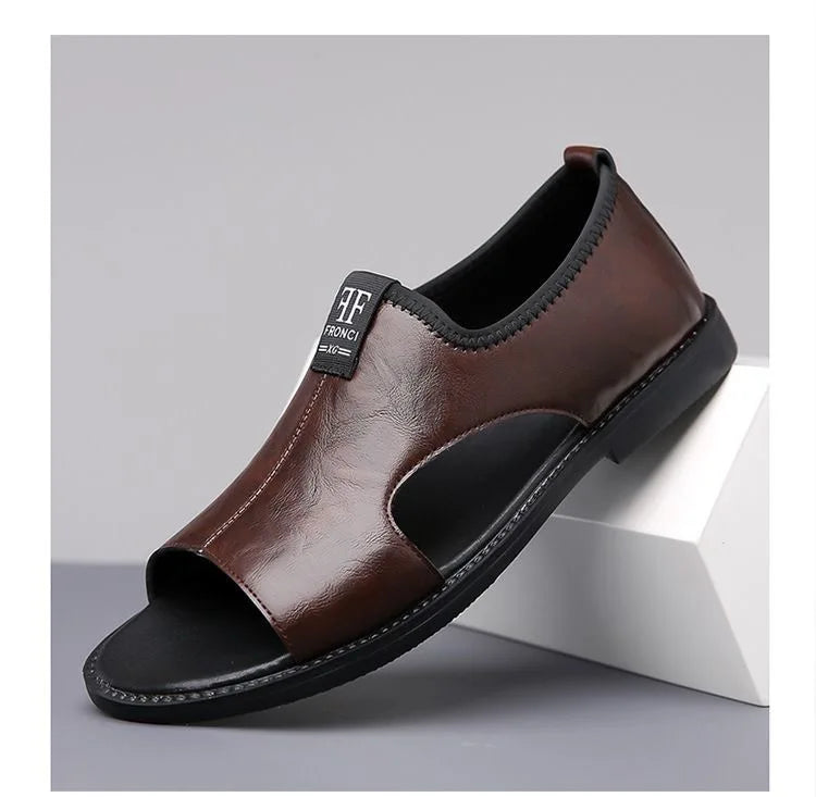 New Style Perforated, Breathable and Anti-Slip Outerwear Casual Leather Slip-On Sandals for Men Size 48 Large Size