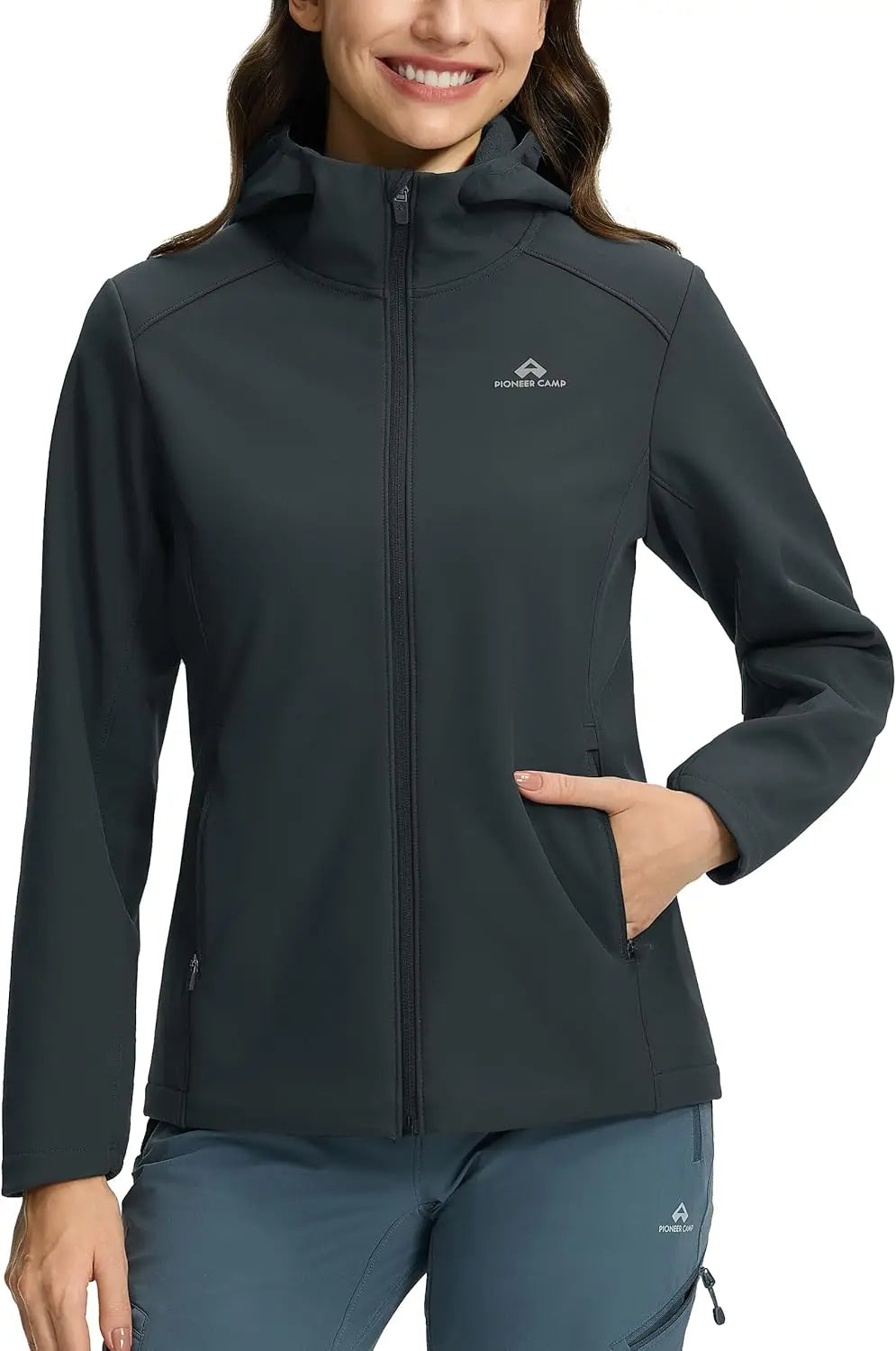 Pioneer Camp Women's Softshell Jacket Fleece Lined with Hood 30k Waterproof Lightweight Warm Windbreaker for Outdoor Hiking