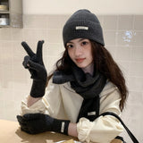 Solid Color Touch Screen Gloves Women Korean Autumn Winter Warm Knitted Three-piece Set Scarves Gloves Hat Women's Glove Sets