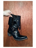 Woman Black Punk Knee High Platform Low Heel Trend Punk Gothic New Rock Leather Fashion Women Chunky Knight Motorcycle Footwear