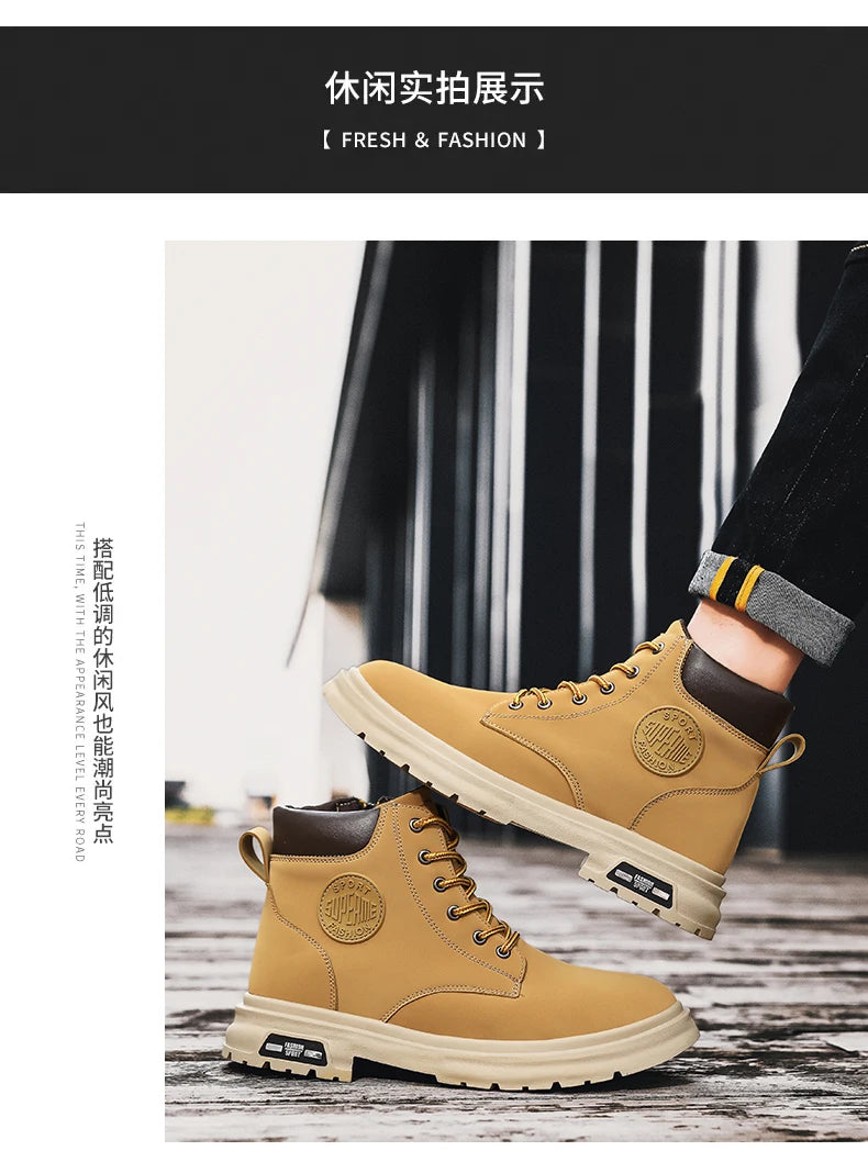 Ankle Boots Men Retro Work Shoes Autumn Winter Thick Bottom High Top Outdoor Boots Leather Waterproof High Quality Chelsea Boots