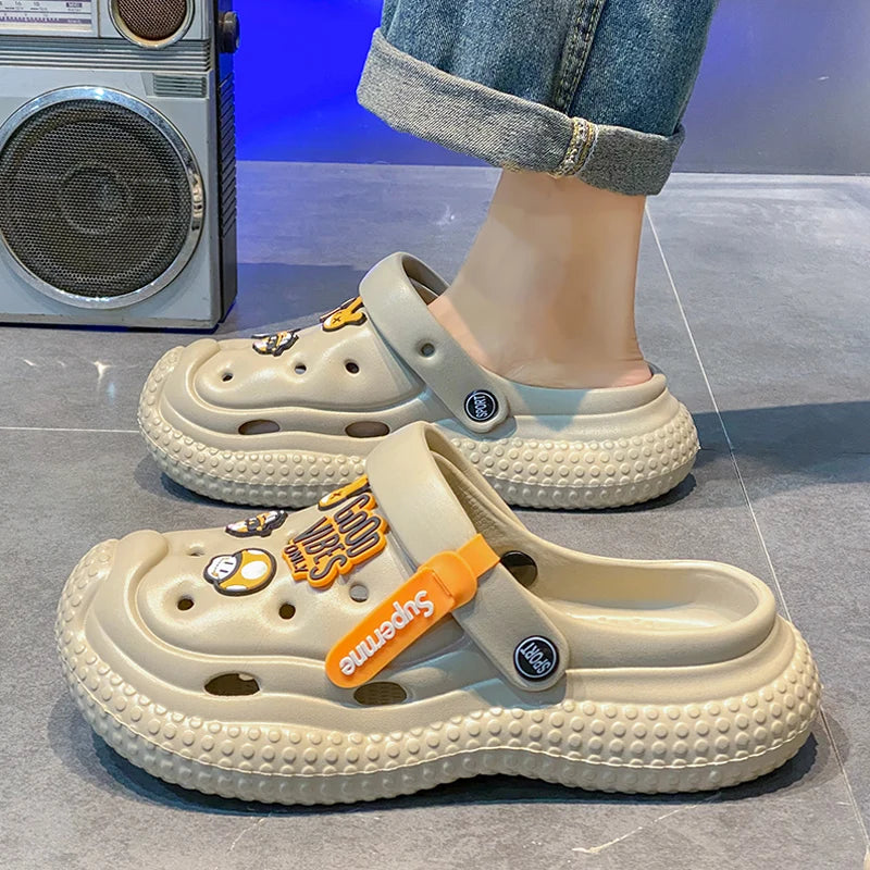 Mens Sandals Summer 2025 New Sports Wearable Durable Beach Clog Shoes Breathable Slip-On Casual Footwear Synthetic Leather