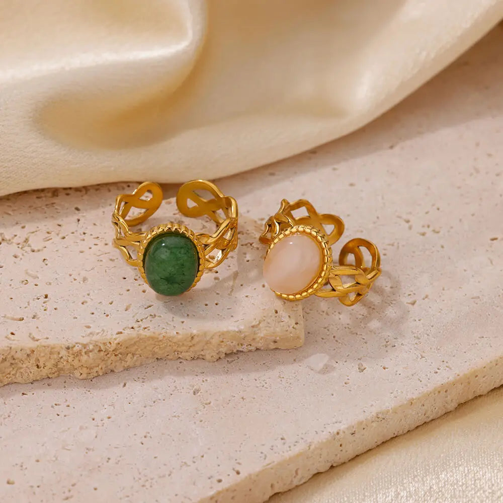 Luxury Jewelry Set Opal Stone Rings for Women Gold Color Stainless Steel Ring Minimalist Aesthetic Jewelry 2026 Freeshipping