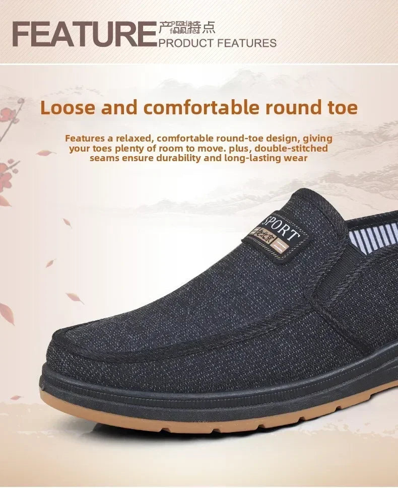 Men Canvas Slip On Shoes Breathable Non Slip Casual Walking Elderly Father Cloth Footwear