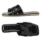Women's Sandals Embossed Texture Flat Slides Non-Slip Elegant Open Toe SlippersIndoor Outdoor Shoes