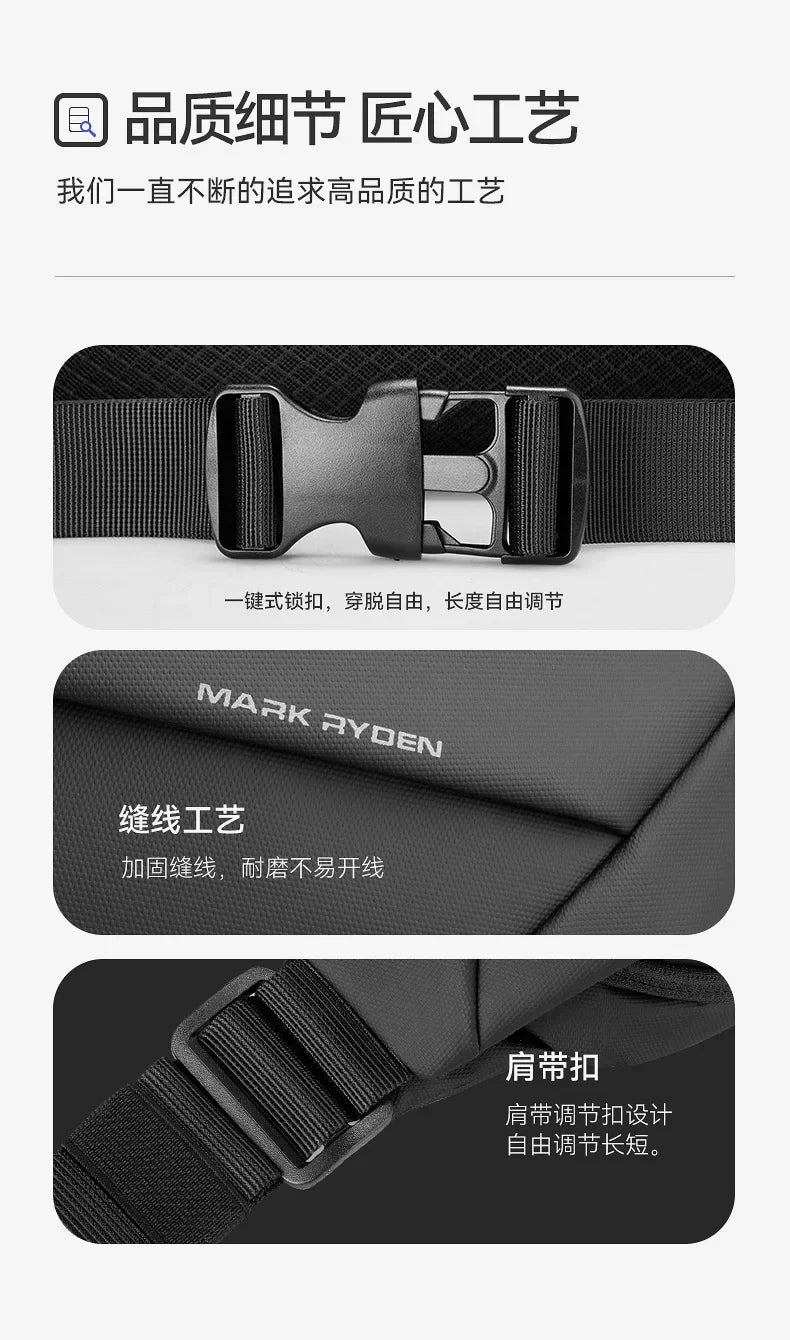 Mark Ryden Men's Handbag Man Belt Pouch Sports Casual Cycling Small Waist Pack Crossbody Bag Shoulder Bag Men's Crossbody Chest