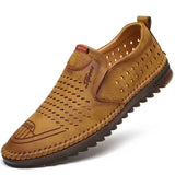 Men's Genuine Leather Sandals Men Summer Hollow Breathable Leather Shoes Mens Casual Soft Comfortable Flats EU Sizes 38-48