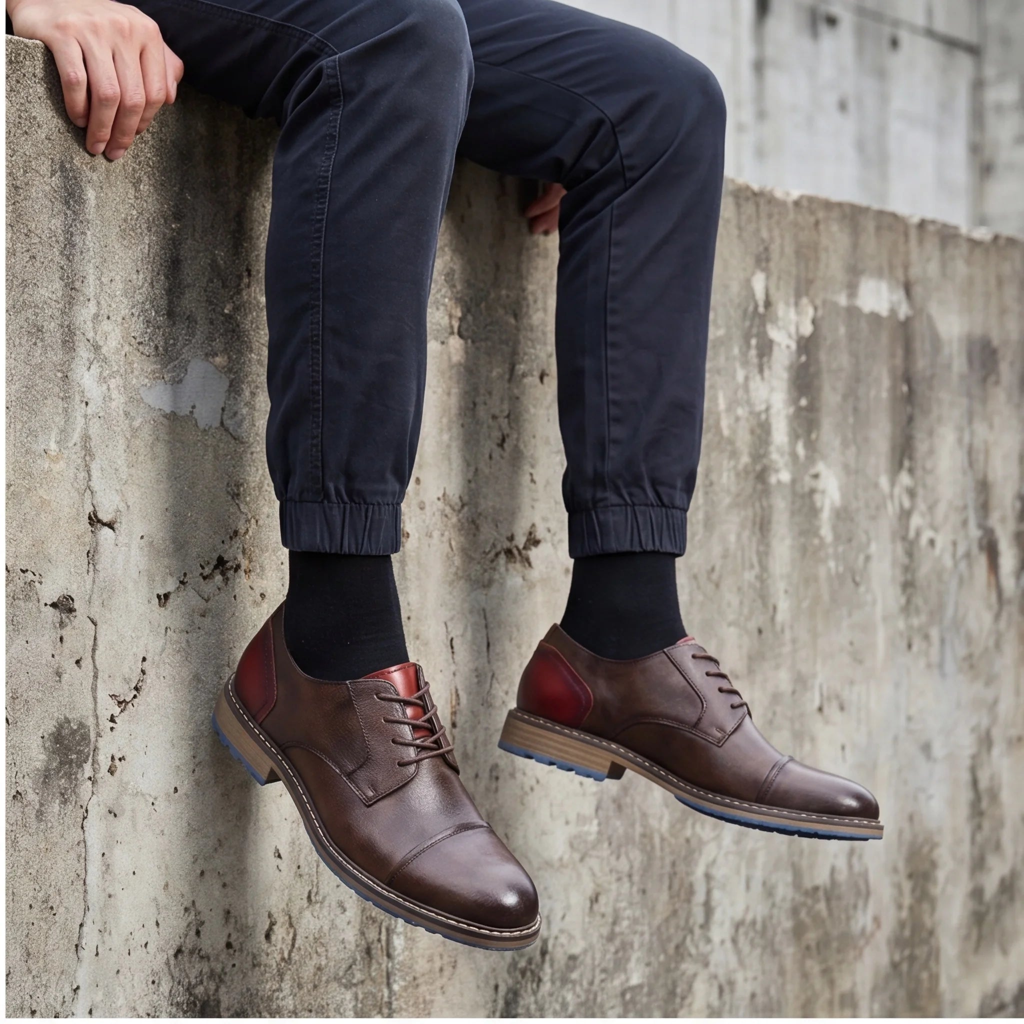 Men's Casual Leather Shoes Cap Toe Derby Lace-up Business Formal Dress Shoes Retro British Style Office Wedding Footwear