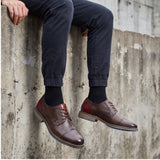Men's Casual Leather Shoes Cap Toe Derby Lace-up Business Formal Dress Shoes Retro British Style Office Wedding Footwear