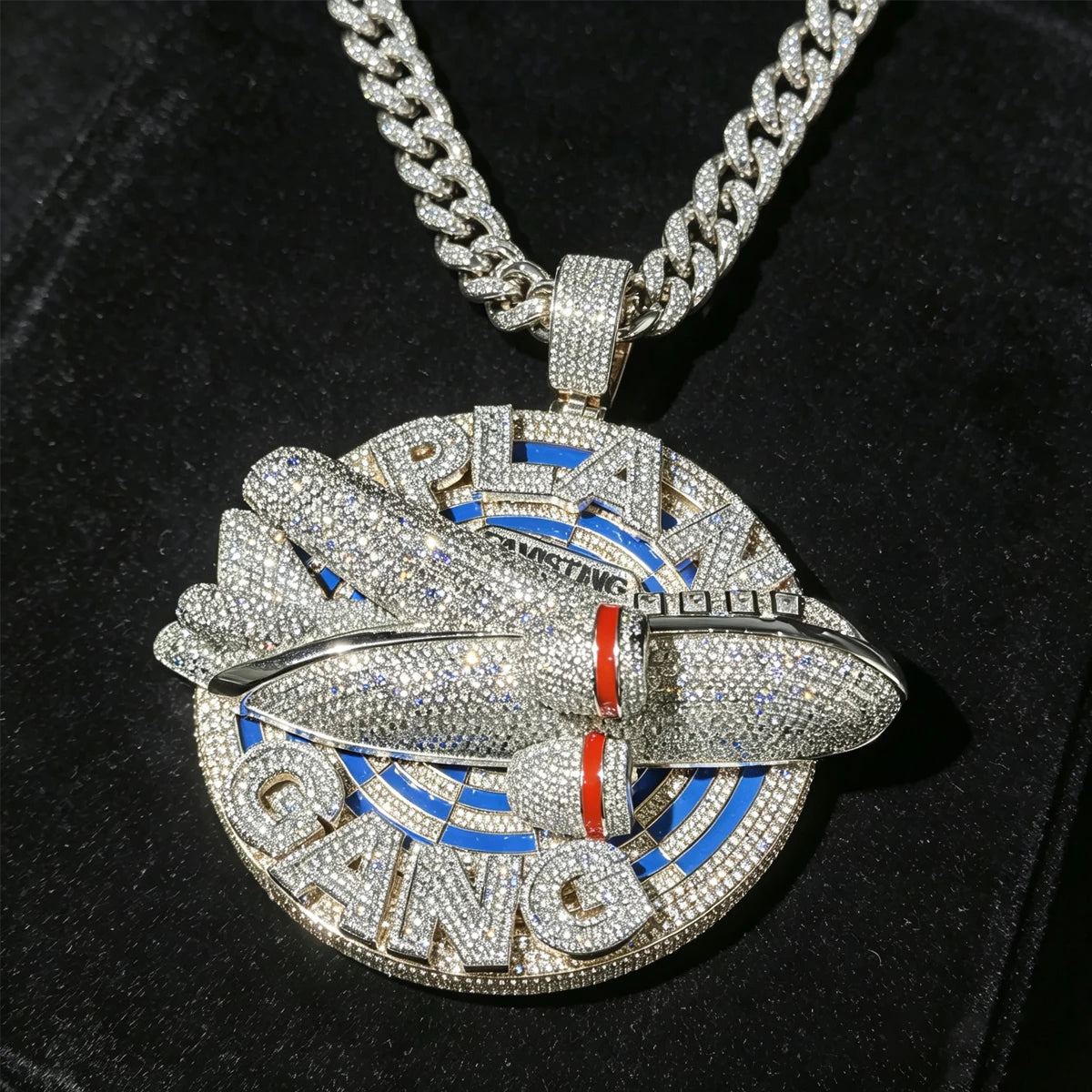 3D Hip Hop Necklace Charm Party Fine Gift Ambition Dream And Brotherhood Within Rap Lifestyle And Daily Wear Occasions Street Rap Jewelry For Men 3D Cross‑Plane Cuban Chain Accessory 18K Gold Plated Iced Out Plan Gang Penda
