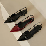 2024 New Summer Women's Dress Shoes Patent Leather Slip on Pointed Toe Sandals Buckle Slingbacks Mid Heels Pumps Sandalias Mujer